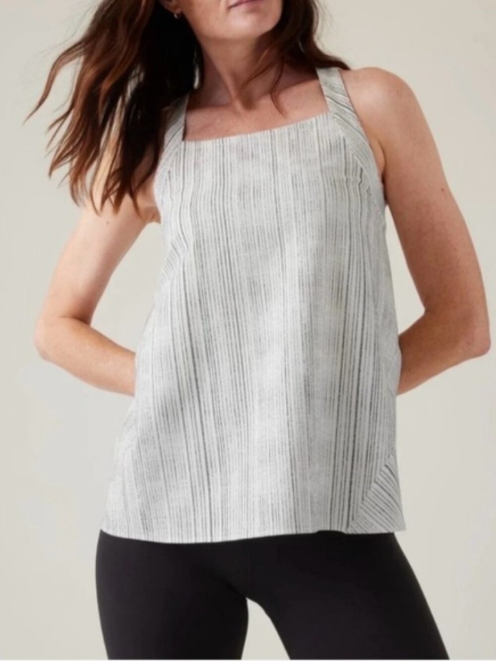 NWT Athleta Arrival Tank Size S Amara Stripe Crisscross Back Travel Lightweight